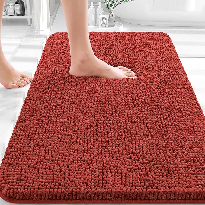 OLANLY Bathroom Rugs 32x20, Extra Soft Absorbent Chenille Bath Rugs | Rustic Terracotta, Quick-Drying Rubber Backing, Washable Bath Mat for Bathroom Floor, Tub and Shower, Home Decor Accessories
