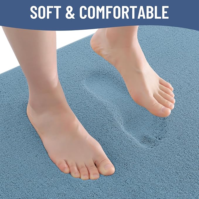 Smiry Memory Foam Bath Mat 40x30, Extra Soft Absorbent Bathroom Rugs | Grayish Blue Quick Dry, Machine Washable Bath Mats for Bathroom, Shower, Tub and Home Decor Accessories