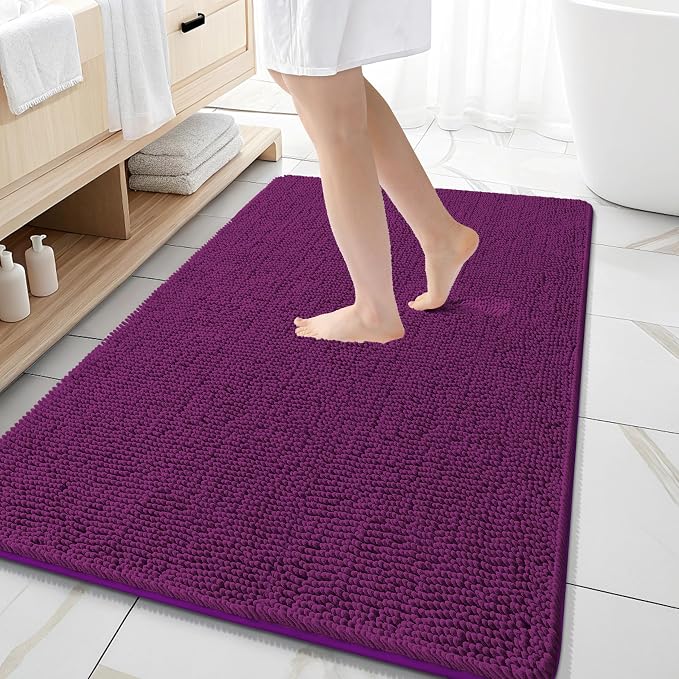 OLANLY Large Bathroom Rugs 59x35, Extra Soft Absorbent Chenille Bath Rugs | Purple, Quick-Drying Rubber Backing, Machine Washable Bath Mat for Bathroom Floor, Tub and Shower, Home Decor Accessories
