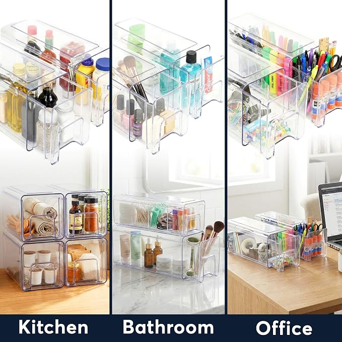 Sorbus 1 Large & 2 Small Clear Stackable Storage Drawers, Plastic Organizer Bins with Handles, Pull-Out Stackable Drawers for Bathroom Closet, Medicine, Cabinet, Pantry Storage, Baby Bottle Organizer