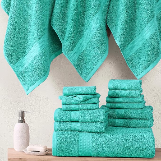 LANE LINEN Towel Set 18 Piece Soft Absorbent Quick Dry 100% Cotton - Teal | Dorm Towel Set - Terry Weave Comfort, Soft & Long-Lasting, Hotel-Style Look, Gets Softer With Every Wash, Machine Washable