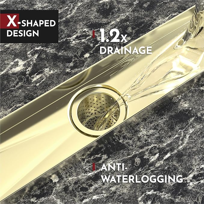 WEBANG 12 Inch Linear Shower Drain Rectangular Floor Drain with Accessories Reversible 2-in-1 Cover Tile Insert Grate Removable SUS304 Stainless Steel CUPC Certified Brushed Gold