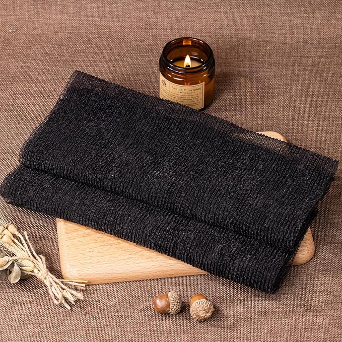 Exfoliating Washcloth Towel, Japanese Exfoliating Wash Cloth, Korean Body Scrubber Exfoliator, Back Scrubber Washer for Shower Bath, Body Scrub African Net Sponge Loofah Luffa (Black)