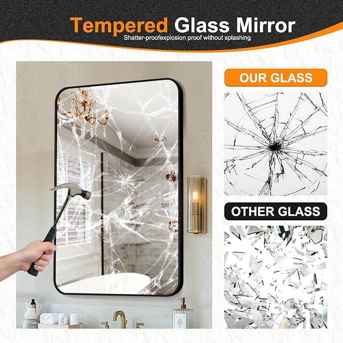Delma Bathroom Vanity Mirror, Black Framed Mirror for Over Sink, 40x28 | HD glass, distortion-free for makeup and grooming, Sturdy frame, all mounting hardware, hangs horizontal or vertical