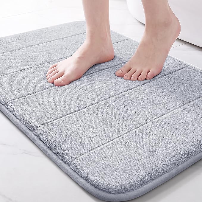 Yimobra Memory Foam Bath Mat, Super Soft Absorbent Bathroom Rug Non Slip, Quick Dry, Machine Washable Floor Carpet for Tub Shower, Home Decor Accessories, 24x17, Silver