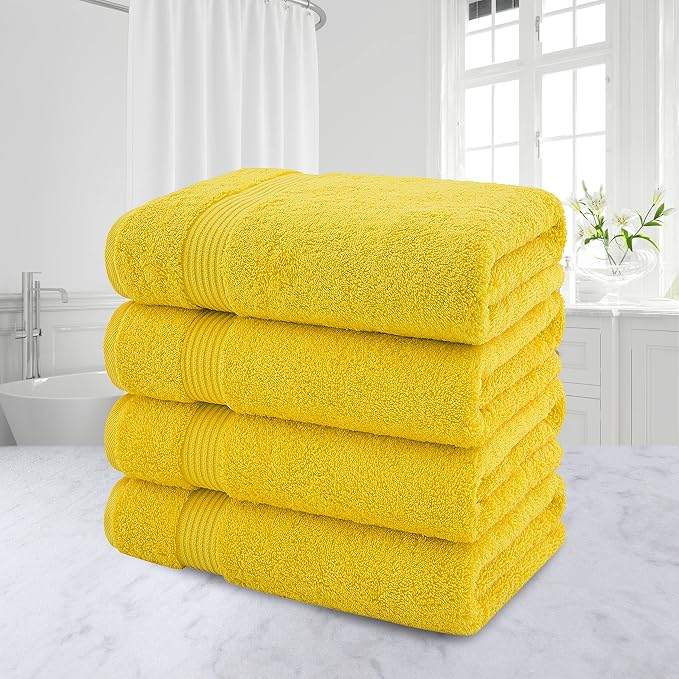 American Veteran Towel, 100% Cotton Turkish Bath Towels for Bathroom 4 Pack, 27x54 Extra Large Premium Soft Drying Bathroom Towels, Yellow