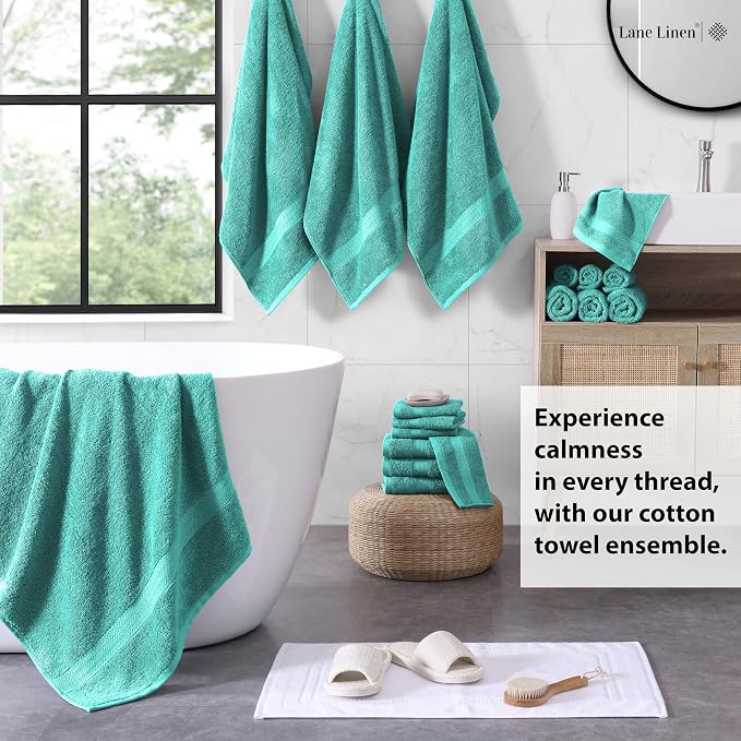LANE LINEN Towel Set 18 Piece Soft Absorbent Quick Dry 100% Cotton - Teal | Dorm Towel Set - Terry Weave Comfort, Soft & Long-Lasting, Hotel-Style Look, Gets Softer With Every Wash, Machine Washable