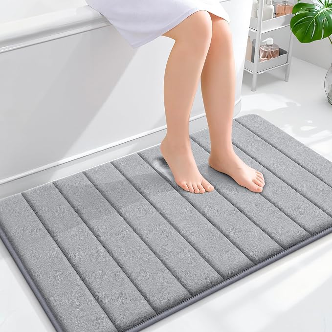 OLANLY Memory Foam Large Bath Mat 40x24, Super Soft Absorbent Bathroom Rugs | Grey, Quick Dry Bath Rug, Machine Washable Shower Floor Mats, Bathmat Carpet for Bathroom Floor, Tub and Shower