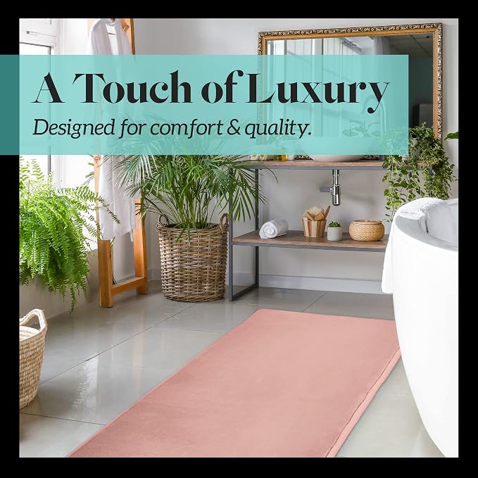 Memory Foam Bath Mat Non Slip Absorbent Super Cozy Velvet Bathroom Rug Carpet (72 inches X 24 inches, Peach)