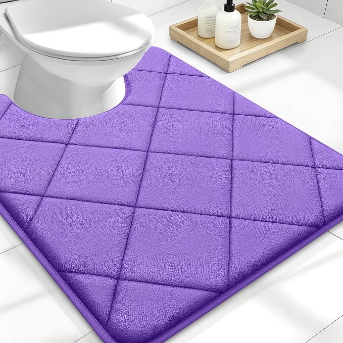 OLANLY Memory Foam Toilet Rugs U-Shaped 24x20, Ultra Soft and Absorbent | Purple, Quick Dry Commode Contour Rugs, Machine Washable, Comfortable Bathroom Contour Bath Mats for Toilet Base