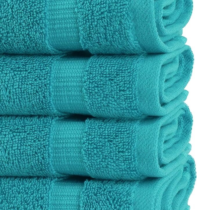 Chakir Turkish Linens 100% Cotton 4-Pack Washcloths 13x13, Aqua | 100% cotton washcloths, 4-pack 13x13, OEKO-TEX certified, soft absorbent face towels