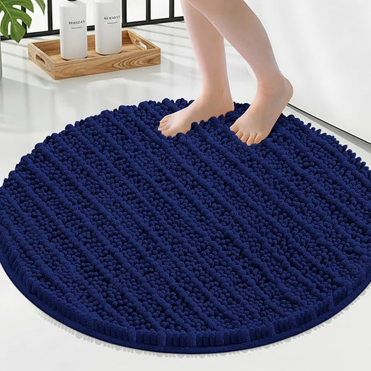 Smiry Bathroom Rugs Round 24X24, Extra Soft Rubber Backing Bath Mats | Navy Blue Machine Washable Non Slip Quick Dry Bath Mats for Bathroom Floor, Tub, Shower, Home Decor Accessories