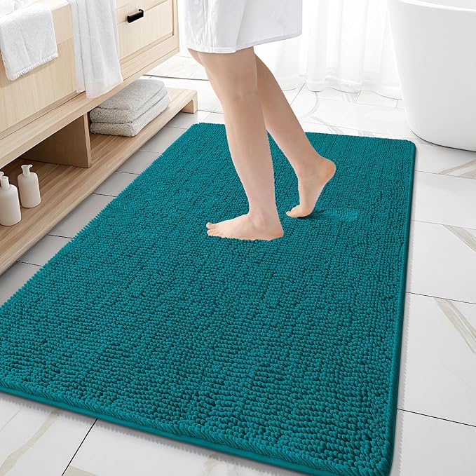 OLANLY Large Bathroom Rugs 59x35, Extra Soft Absorbent Chenille Bath Rugs | Deep Lake, Quick-Drying Rubber Backing, Machine Washable Bath Mat for Bathroom Floor, Tub and Shower, Home Decor Accessories