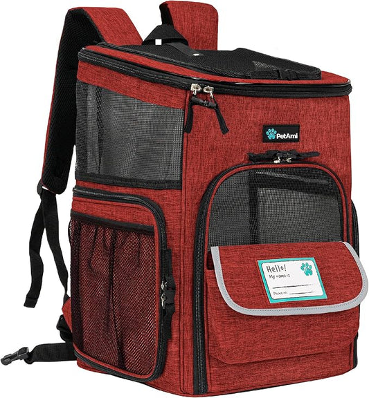 PetAmi Dog Backpack Carrier, Airline Approved 4-Way Entry Cat Backpack Carrier, Ventilated Mesh, Collapsible Pet Carrier for Small Puppy, Kitten, Hiking, Travel Car, Vet, up to 18 lbs, Red