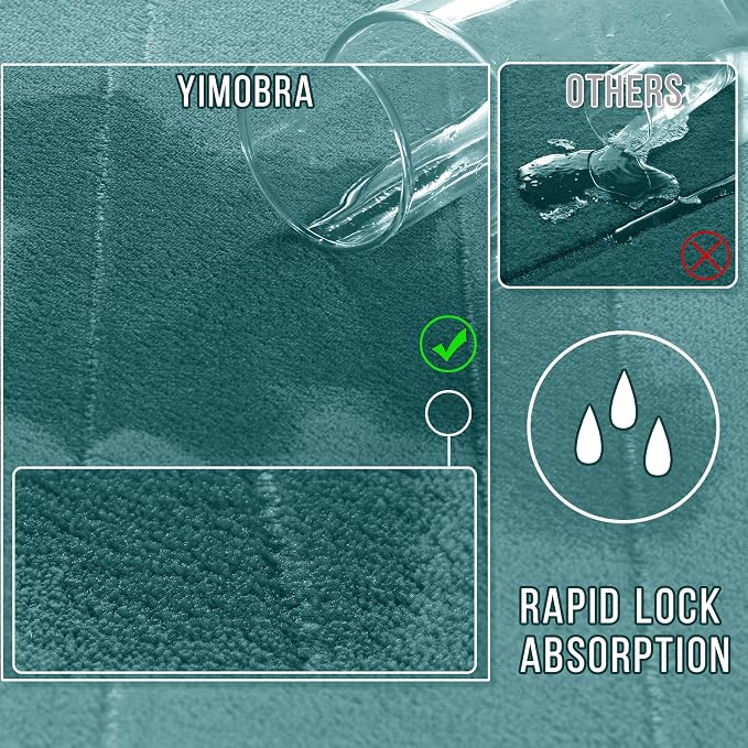 Yimobra Memory Foam Bath Mat Set 2 Piece - Super Soft Absorbent Quick Dry Bathroom Toilet Rugs, Machine Washable Non Slip Floor Carpet for Tub Shower & Single Sink (31.5x20 & 24x20, Teal)