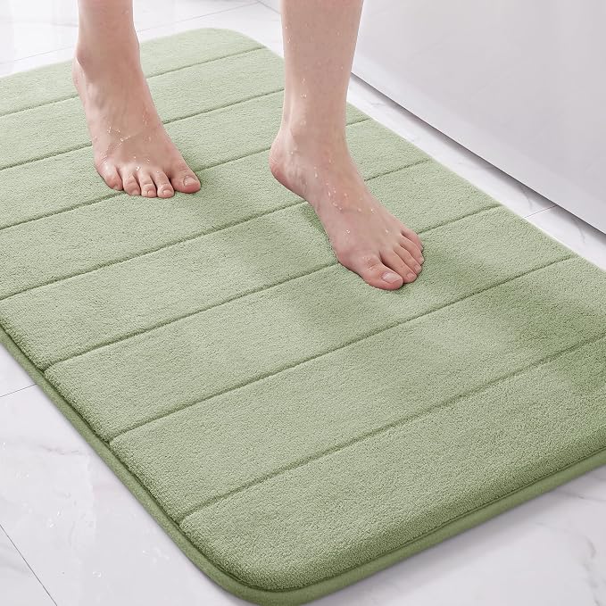Yimobra Memory Foam Bath Mat, Super Soft Absorbent Bathroom Rug Non Slip 31.5x20 Inch, Quick Dry, Machine Washable Floor Carpet for Tub Shower, Home Decor Accessories, Sage Green