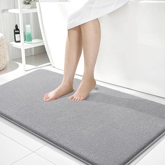 OLANLY Memory Foam Bathroom Runner Rug 40x24, Absorbent Long Bath Mat, Grey | Soft Quick Dry Bath Rugs, Non-Slip Carpet, Machine Washable Mat for Bathroom Floor, Tub and Shower, Home Decor Accessories