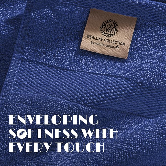 White Classic Wealuxe Navy Blue Bath Towels 24x50 Inch, Cotton Towel Set for Bathroom, Hotel, Gym, Spa, Soft Extra Absorbent Quick Dry 12 Pack