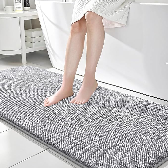 OLANLY Memory Foam Bathroom Runner Rug 70x24, Absorbent Long Bath Mat, Grey | Soft Quick Dry Bath Rugs, Non-Slip Carpet, Machine Washable Mat for Bathroom Floor, Tub and Shower, Home Decor Accessories