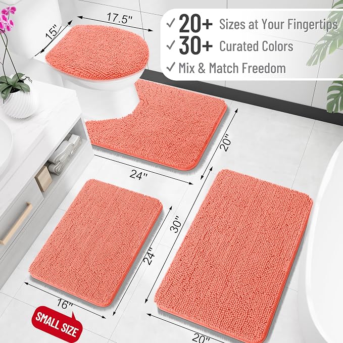 OLANLY Large Bathroom Rugs 59x35, Extra Soft Absorbent Chenille Bath Rugs | Coral, Quick-Drying Rubber Backing, Machine Washable Bath Mat for Bathroom Floor, Tub and Shower, Home Decor Accessories