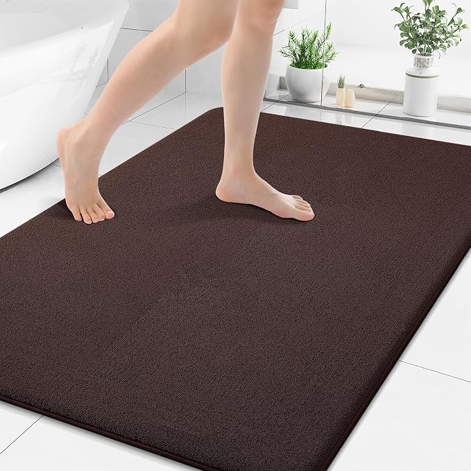 Smiry Memory Foam Bath Mat 44x32, Extra Soft Absorbent Bathroom Rugs | Brown Quick Dry, Machine Washable Bath Mats for Bathroom, Shower, Tub and Home Decor Accessories