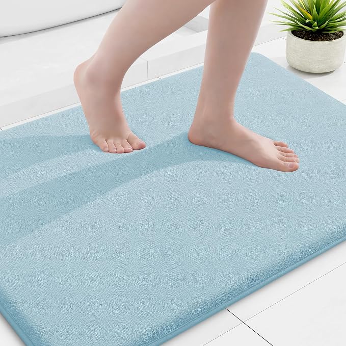 Smiry Memory Foam Bath Mat 36x24, Extra Soft and Absorbent Bathroom Rugs | Sky Blue, Quick Dry Machine Washable Non-Slip Bath Mat for Bathroom Floor, Shower and Tub