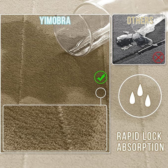 Yimobra Memory Foam Bath Mat Set 2 Piece - Super Soft Absorbent Quick Dry Bathroom Toilet Rugs, Machine Washable Non Slip Floor Carpet for Tub Shower & Single Sink (31.5x20 & 24x20, Pale Khaki)