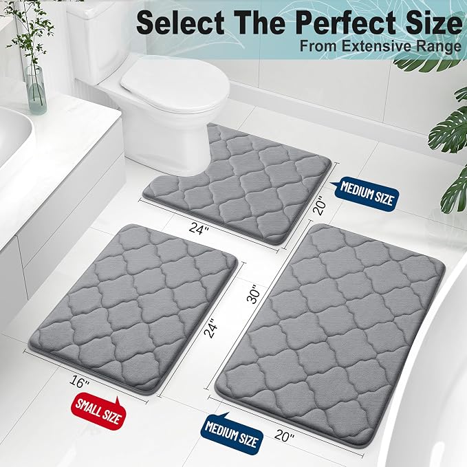 OLANLY Memory Foam Bath Mat Rug 30x20, Ultra Soft Bathroom Rugs, Dark Grey | Thick Absorbent Carpet, Non-Slip Backing, Machine Washable, for Bathroom Floor, Tub, Shower and Home Decor Accessories