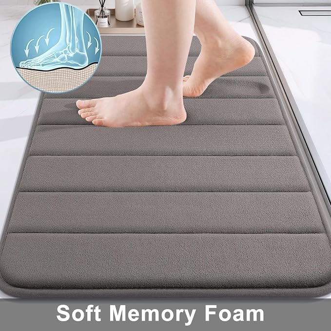 Buganda Memory Foam Bath Mat 35.4 x 24, Ultra Soft Absorbent Bathroom Rugs | Taupe, Machine Washable Quick Dry Bath Mats for Bathroom Floor, Shower and Tub, Home Decor Accessories