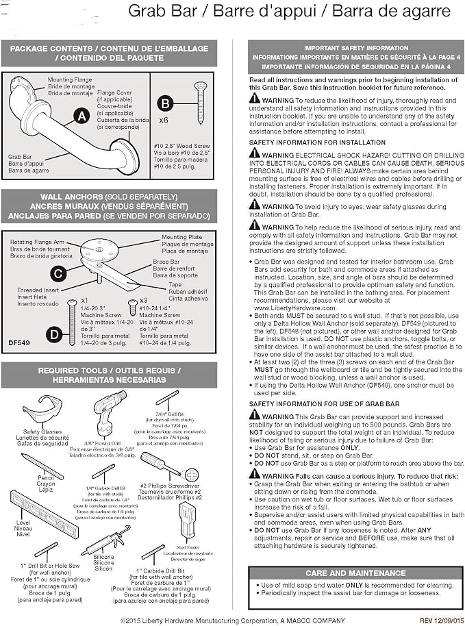 Delta Carlisle (1-Pack) 16' Shower Grab Bar Seniors ADA Compliant Satin Nickel 450 lb Capacity Bathroom Safety Handle for Shower, Bathtub | Wall Mounted Balance Assist, Grip DCL5916-BN