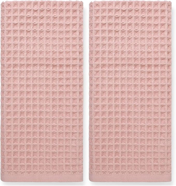 Jacquotha Waffle Hand Towels for Bathroom Decor (Pink) | 2-Piece Cotton Face Towels, Fast Drying & Absorbent, 13” x 29”