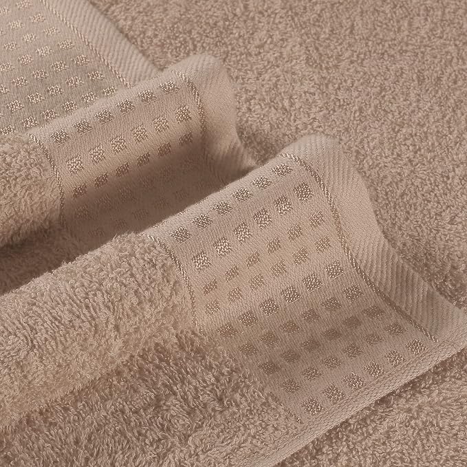 GLAMBURG 100% Cotton Ultra Soft 6 Pack Towel Set, Contains 2 Bath Towels 28x55 Inches, 2 Hand Towels 16x24 Inches & 2 Wash Coths 12x12 Inches, Compact Absorbent Lightweight & Quickdry - Tan