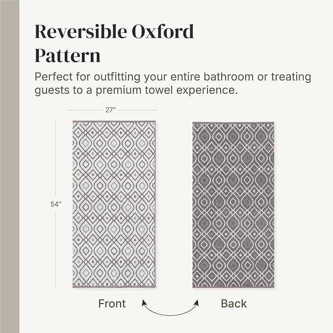 Modern Threads 6 Piece Bath Towel Set – Bathroom Set with 2 Bath Towels, 2 Hand Towels, and 2 Wash Cloths – 100% Cotton, Super Absorbent & Extra Soft – Reversible Classic Diamond (Gray)