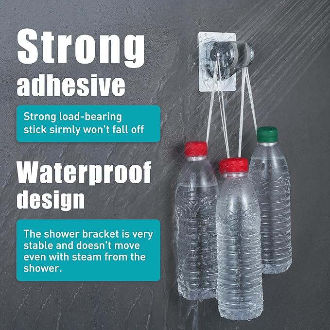 GwernKB Handheld Shower Head Holder with 2 Hanger Hooks,Strong Adhesive&Waterproof No Drilling Wall Mount Shower Bracket for RV and Kids&Elders,Install Any Height&Fix Firmly