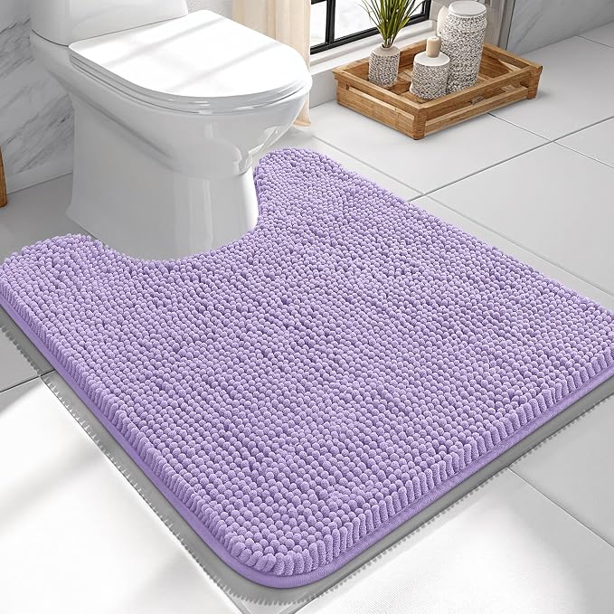 OLANLY Toilet Rugs U-Shaped 24x24, Soft Absorbent Chenille Contour Rugs | Lavender, Quick-Drying Rubber Backing, Machine Washable Non-Slip Shaggy Bathroom Mat for Toilet, Home Decor Accessories