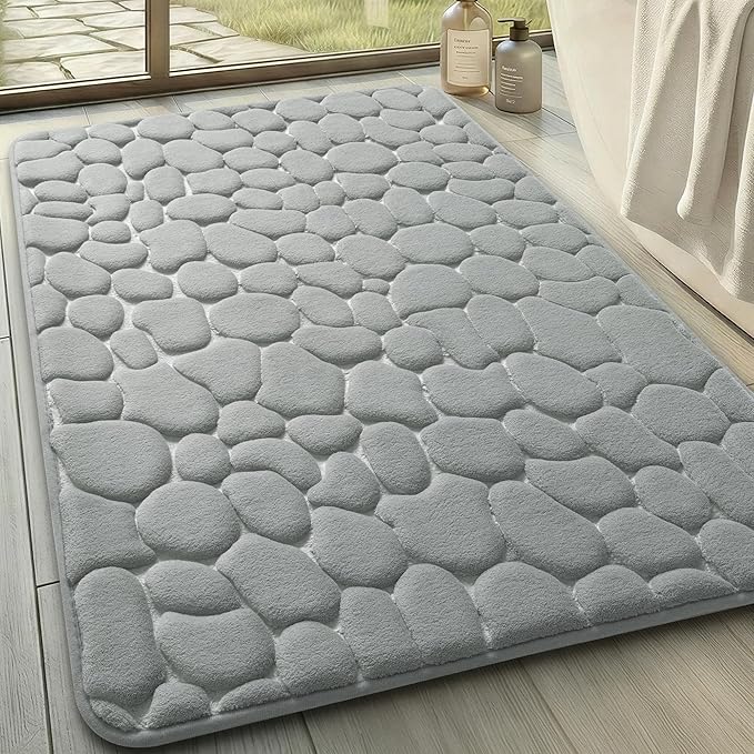 YIHOUSE Memory Foam Bath Mat Cobblestone Bathroom Rugs Super Water Absorbent Bath Mats for Bathroom Machine Washable Bath Rugs(24 x 36,Light Gray)
