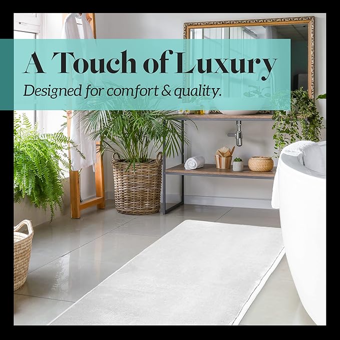 Memory Foam Bath Mat Non Slip Absorbent Super Cozy Velvet Bathroom Rug Carpet (20 inches X 32 inches, White)