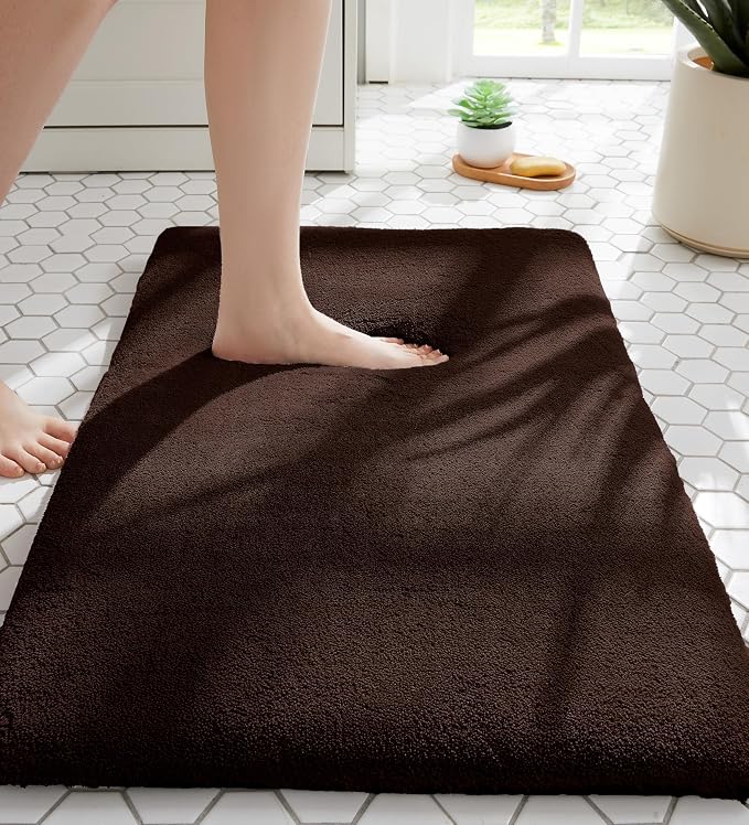 MINIDEAR Bathroom Rugs 32x20 Dark Brown - Thick Memory Foam Bath Mat, Ultra Soft & Plush Fluffy, Non-Slip, Quick Dry, Absorbent Washable Floor Microfiber Mat for Tub, Home Decor Accessories