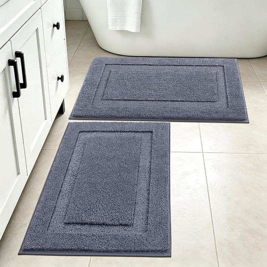 SHACOS Soft Microfiber Dark Grey Bathroom Rugs Sets 2 Pieces 32x20 inch | Absorbent Plush Bath Rugs, Non Slip Washable Shaggy Bath Mats, Fluffy Bathroom Runner Floor Mats Shower Rug