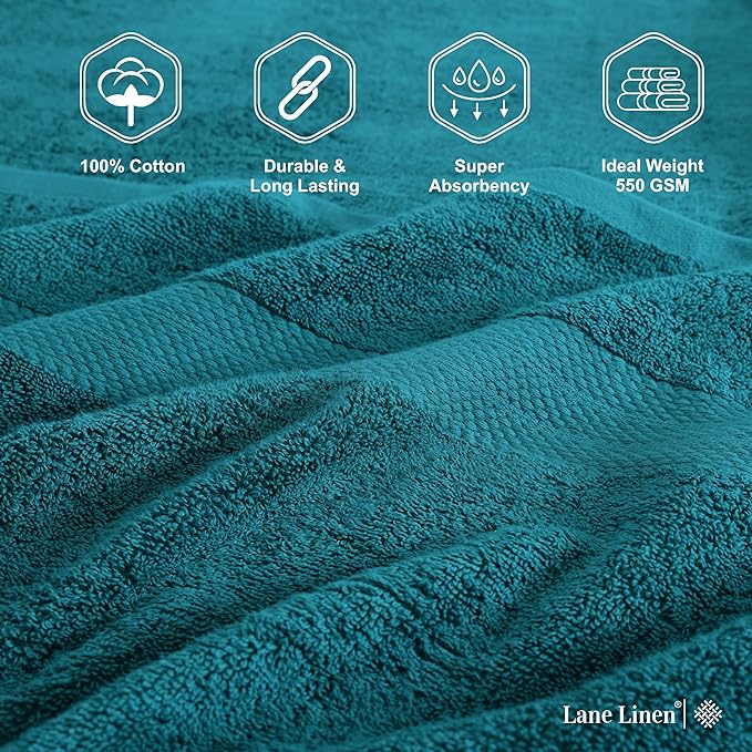 LANE LINEN Bath Sheets 4 Pack Oversized Soft Absorbent - Sea Port | Shower Sheets - Everyday Durability, OEKO-TEX Certified, Ring-Spun Durability, Generously Sized, Oversized & Roomy