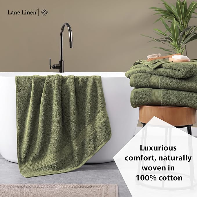 LANE LINEN Bath Sheet Set Soft Absorbent Quick Dry 100% Cotton - Oil Green | Towels Oversized Extra Large Bath - Fade-Resistant Color, Classic Terry Weave, Densely Woven, Coordinated Colors