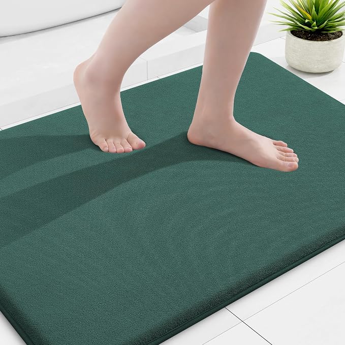 Smiry Memory Foam Bath Mat 36x24, Extra Soft and Absorbent Bathroom Rugs | Green, Quick Dry Machine Washable Non-Slip Bath Mat for Bathroom Floor, Shower and Tub