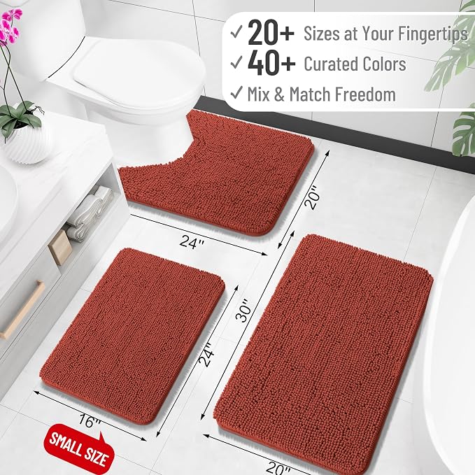 OLANLY Bathroom Runner Rugs 70x24, Extra Soft Absorbent Chenille Bath Rugs | Rustic Terracotta, Quick-Drying Rubber Backing, Machine Washable Long Bath Mat for Bathroom Floor, Tub and Shower, Home Decor