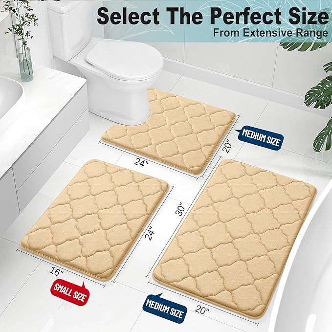 OLANLY Memory Foam Bath Mat Rug 30x20, Ultra Soft and Absorbent Bathroom Rugs, Non-Slip, Comfortable, Machine Washable Bath Carpet for Bathroom Floor, Tub, Shower and Home Decor Accessories, Beige | Thick Absorbent Carpet, Non-Slip Backing, Machine Was...