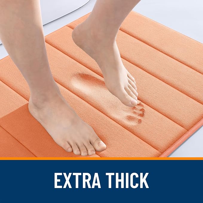 OLANLY Memory Foam Long Bathroom Rugs Runner 47x20, Super Soft Absorbent | Peach, Quick Dry Bath Mat, Machine Washable Shower Floor Rugs, Bathmat Carpet for Bathroom Floor, Tub and Shower