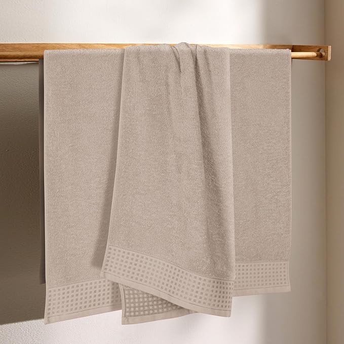 GLAMBURG Ultra Soft 4 Pack Oversized Bath Towel Set 27x54 inches, 100% Cotton Bath Towels, Highly Absorbant Compact Quickdry & Lightweight Towel, Ideal for Gym Travel Camp Pool - Tan