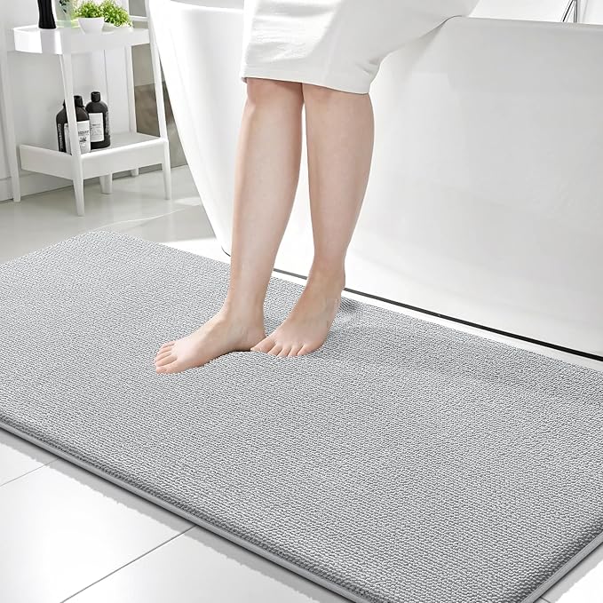 OLANLY Memory Foam Bathroom Runner Rugs 59x24, Long Bath Mats, Light Grey | Soft Quick Dry Bath Rugs, Non-Slip, Absorbent Machine Washable Mat for Bathroom Floor, Tub and Shower, Home Decor Accessories