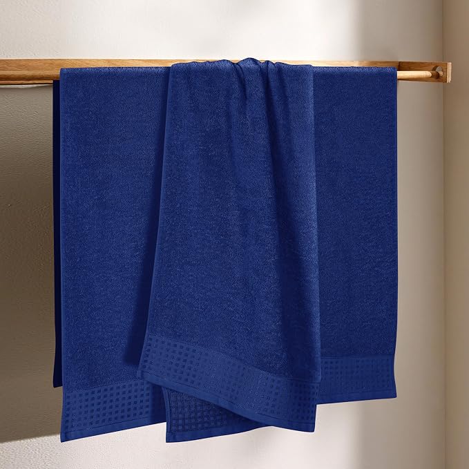 GLAMBURG Ultra Soft 4 Pack Oversized Bath Towel Set 27x54 inches, 100% Cotton Bath Towels, Highly Absorbant Compact Quickdry & Lightweight Towel, Ideal for Gym Travel Camp Pool - Navy Blue