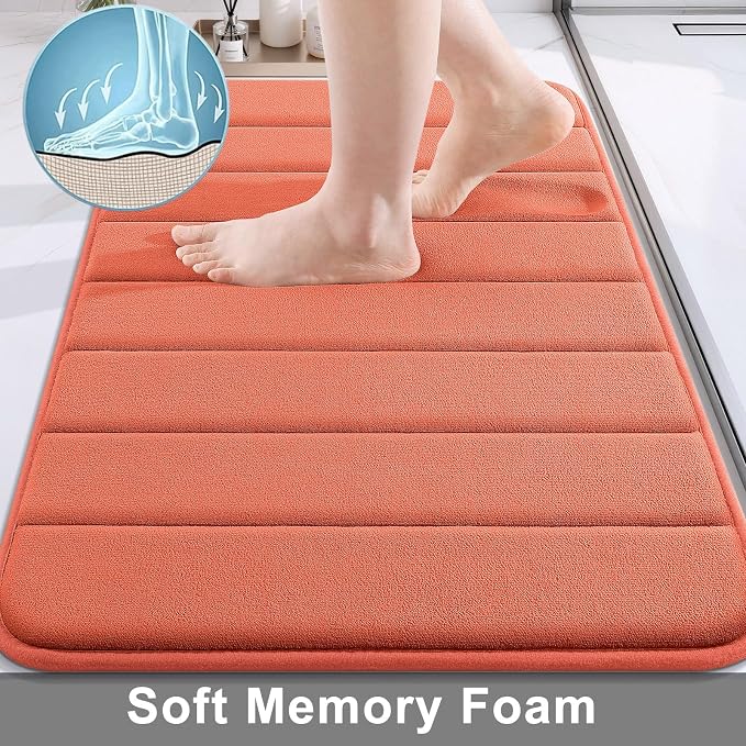 Buganda Memory Foam Bath Mat 47 x 17, Ultra Soft Absorbent Bathroom Rugs | Coral, Machine Washable Quick Dry Bath Mats for Bathroom Floor, Shower and Tub, Home Decor Accessories