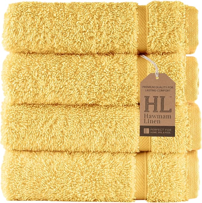 Washcloth Linen Set Premium Original Turkish Cotton, Hotel Quality for Maximum Softness & Absorbency for Face, Hand, Kitchen & Cleaning (Yellow, Washcloth Set)